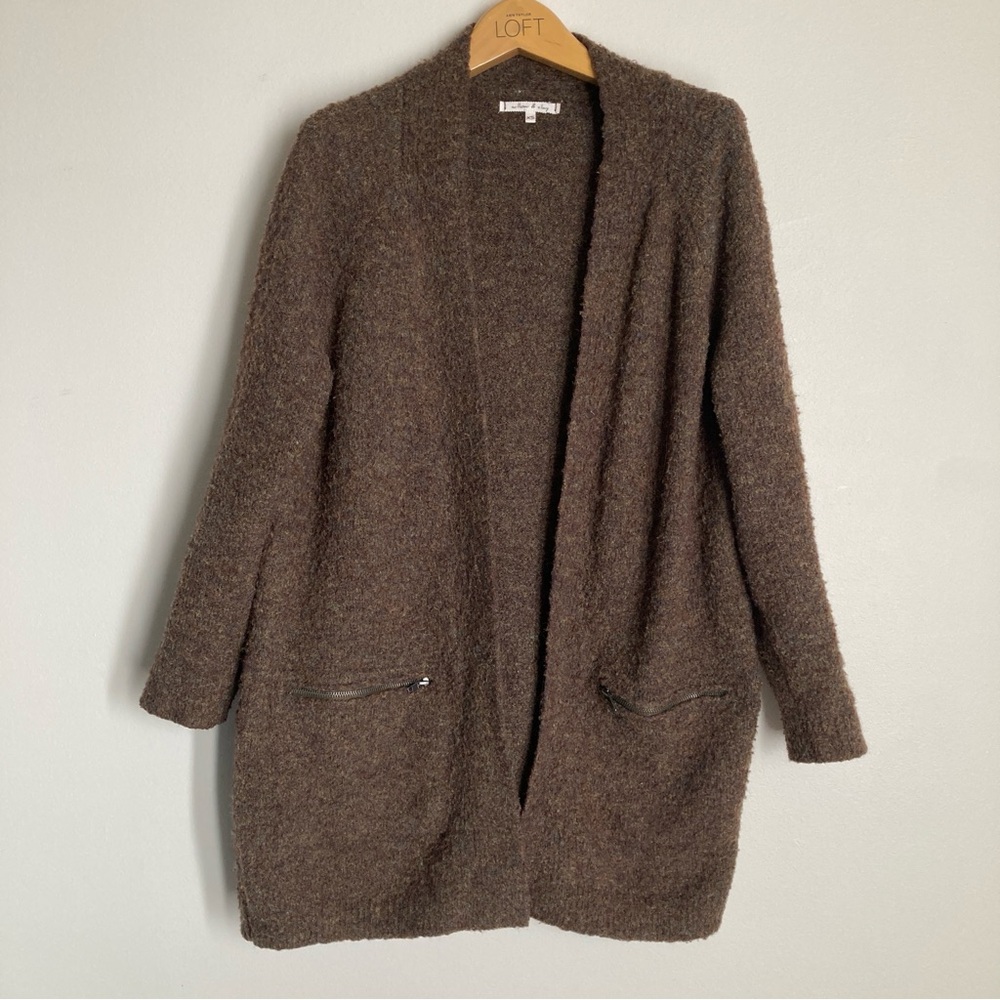 Willow and Clay Oversized Army Green and Chocolate Open Front Cardigan Size XS